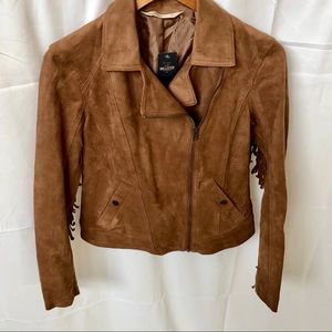Hollister Faux Suede Fringe Moto Jacket Size Small